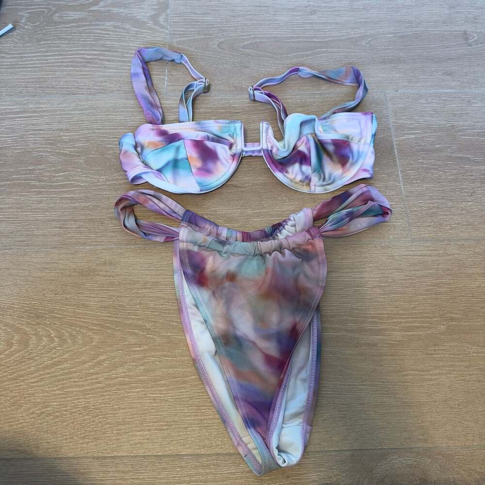 South Beach Watercolor Underwire Bikini Set Top Size 6 Bottoms Size 8